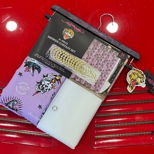Ed Hardy Tattoo-Inspired Purple and White Shower Curtain Set